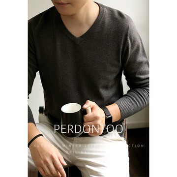 2025秋冬男士純色加厚V領雞心領保暖休閒針織毛衣打底衫