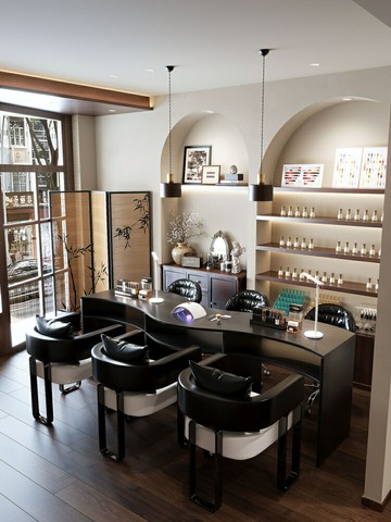 】新款S型美甲桌椅套裝中古風實木異形美甲店專用棕黑復古專用桌