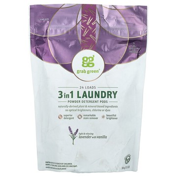 Grab Green, 3 合 1 洗衣粉凝珠，薰衣花草香草味，可使用 24 次，13.5 盎司（384 克）