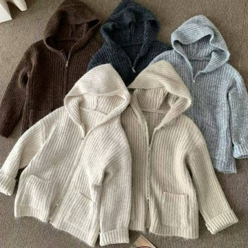 【隔日到貨】雙拉鏈 帽針織外套 保暖舒服 連帽寬版外套 針織外套 連帽毛衣女外套 拉鏈針織開衫