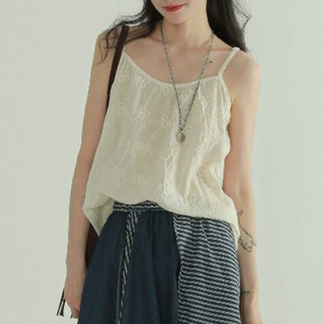 日系刺繡吊带上衣032709