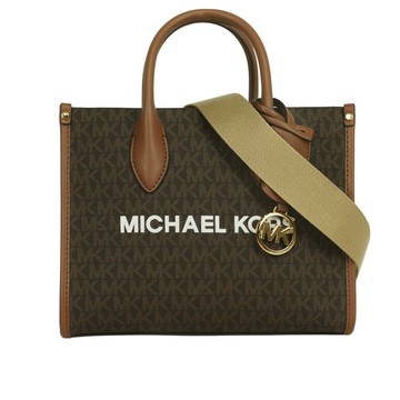 Michael Kors Mirella 滿版塗層帆布尼龍寬背帶小款二用托特包(棕色)