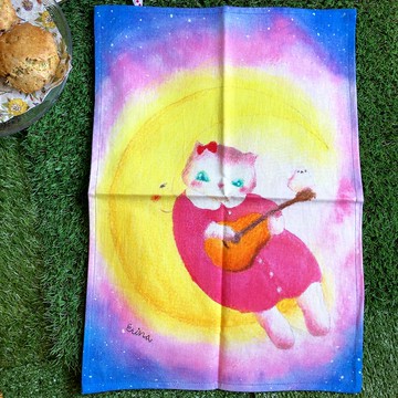 月亮與貓茶巾棉麻