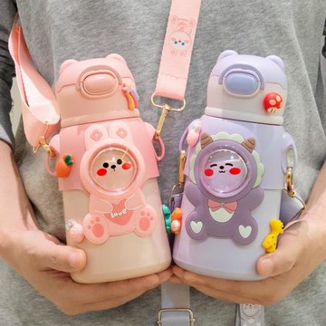 卡通可愛316食品級兒童保溫杯 網紅爆款便攜背帶智能測溫保溫水杯