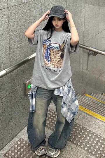 夏季新款寬鬆休閒情侶半袖上衣新款慵懶風高級純棉短袖t卹女