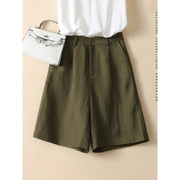 褲子女夏季薄款亞麻五分闊腿褲女高腰直筒休閑a字短褲西裝褲中褲