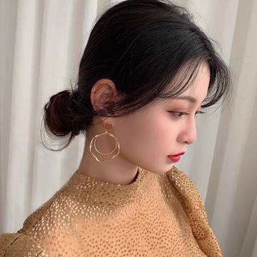 不規則圓環圈圈耳環女復古港風925銀針夸張耳釘韓國氣質網紅耳飾