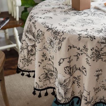 復古圓桌布ins風布藝棉麻美式田園風高級感餐臺布法式花朵素臺布