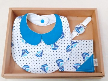 夏日帆船領巾款 兜+ 手帕+手帕夾(3件組)彌月禮 滿月禮