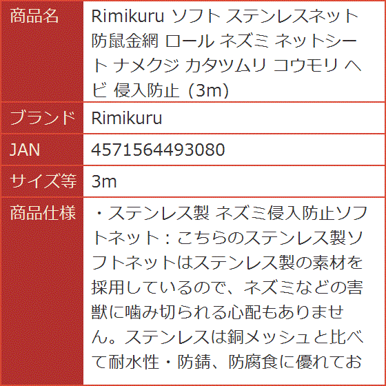 Rimikuru ソフト ステンレスネット 防鼠金網 ロール ネズミ ネットシート ナメクジ カタツムリ コウモリ ヘビ 侵入防止