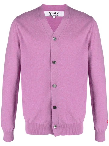Comme Des Garçons Play - Heart-patch wool cardigan - men - Wool - M - Purple