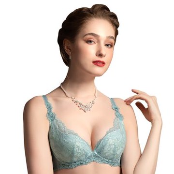 思薇爾 珍珠花頌系列B-E罩軟鋼圈蕾絲集中包覆女內衣(水氧綠)