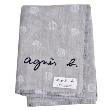 agnes b. 品牌繡字水玉圓點純棉洗臉擦手帕巾(大款-淺灰)