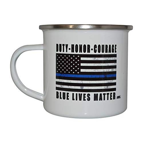 シンブルーラインフラッグ キャンプマグ エナメル キャンプ コーヒーカップ ギフト 警察官 警察