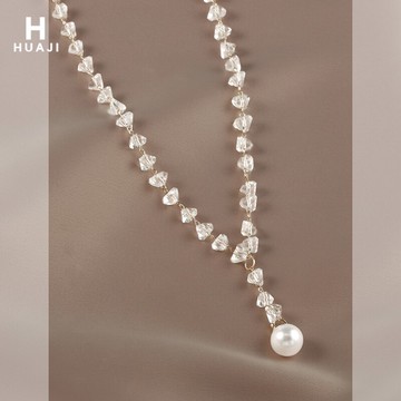 花跡唯美女神氣質百搭水晶珍珠項鏈頸鏈優雅華麗鎖骨鏈潮女短鏈女