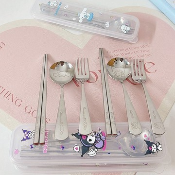 庫洛米餐具 可愛餐具🎀 Kitty卡通304餐具不鏽鋼便携成人兒童筷子勺子叉子高顔值三件套套裝 美樂蒂餐具 學生餐具