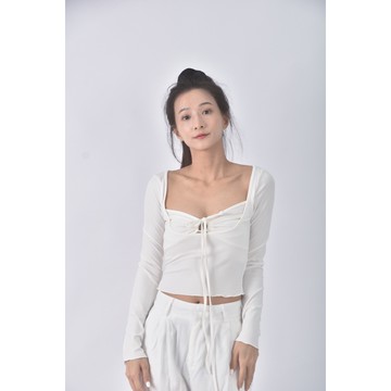 (S) 【安于晴Charlene私服】質感修身短版假兩件白色長袖上衣二手衣