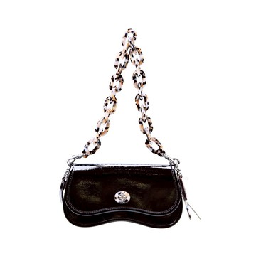 [平輸版] 【COACH】Coachtopia Wavy Dinky黑色漆皮皮革兩用包/斜背包/肩背包/腋下包/波浪包真品平輸