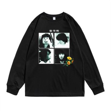 韓國野菊花樂隊걱정말아요 그대經典春季長袖街頭寬松人物T恤潮