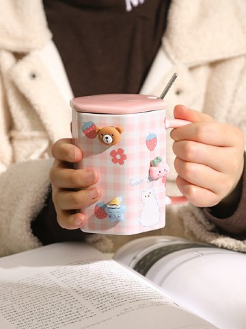 陶瓷杯子帶蓋馬克杯家用喝水杯辦公室咖啡杯可愛少女情侶水杯ins