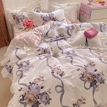 美式ins小清新純棉床上四件套100全棉公主風春秋被套床單三件套女