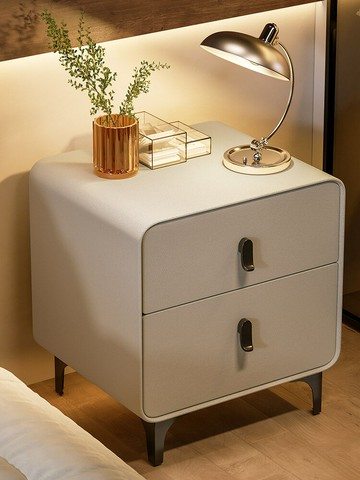 APP下單享點數9% 床頭柜輕奢高級感簡約現代臥室儲物柜主臥輕奢皮質實木床邊柜柜子