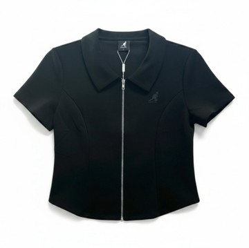 KANGOL 短袖 黑色 拉鍊 修身 短版 上衣 女 6622100520