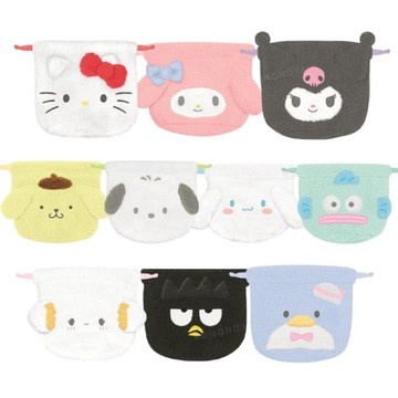 小禮堂 Sanrio 三麗鷗 絨毛造型束口袋 (大臉款) Kitty 美樂蒂 酷洛米 布丁狗