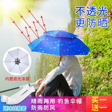 熱賣爆款傘帽頭戴傘釣魚頭傘頭頂式雙層折疊雨傘防曬防雨遮陽大號頭帶式 FBXI