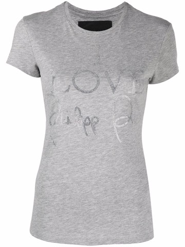 Philipp Plein - logo-print short-sleeved T-shirt - women - Polyester/glass/Cotton - M - Grey