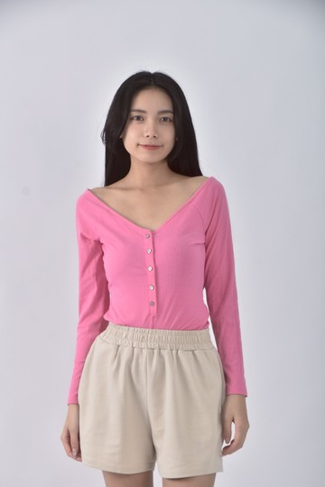 (S) 【九粒私服】fashion nova質感粉色長袖上衣