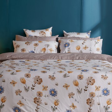 戀家小舖 60支天絲 被套 100%萊賽爾纖維  莫思朵朵 白色 + 棕色  雙人