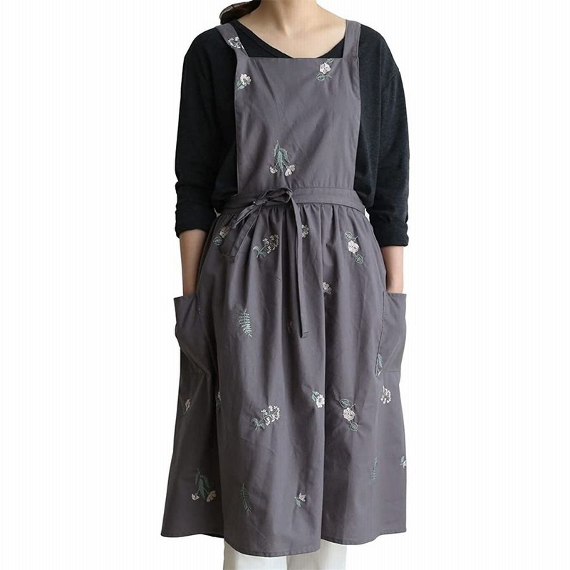 刺繍 エプロン レディース かわいい エプロンワンピース 撥水エプロン おしゃれ カフェエプロン ロング 北欧 おしりが隠れる ナチュラル 保育園 花 通販 Lineポイント最大get Lineショッピング