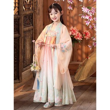 漢服女童春秋新款兒童中國風連衣裙小女孩古風超仙唐裝襦裙冬夏款