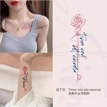 🎇可開發票✨詩意拉丁語係紋身貼女防水持久唯美遮疤小腿彩色文字鎖骨紋身貼紙#免運