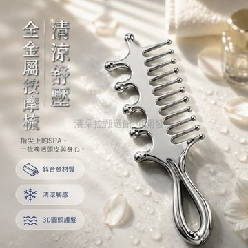 台灣出貨✨ 圓潤金屬按摩梳 長柄圓珠筋絡梳 頭皮放鬆點穴梳 全身通用養生梳 經典銀色金屬梳