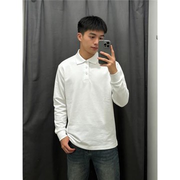 早秋日系復古簡約純色寬松商務休閑純棉長袖polo衫大碼翻領t恤男