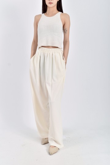 (S) 2bottle高腰質感鬆緊腰微透白色長褲