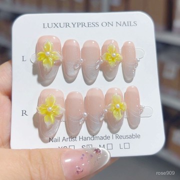 ✨Hannah✨3D鵰花美甲純手工穿戴甲夏日甜美氣質ins風美甲成品純手工穿戴甲 LW5L