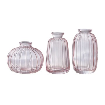 好物良品 簡約浮雕迷你1支小花瓶 3件組  粉色  圓胖瓶2.5 x 9cm + 圓高瓶 2.5 x 12cm + 圓錐瓶2.5 x 11cm