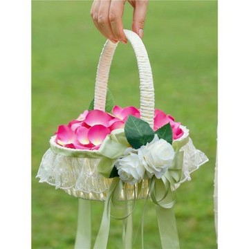 婚慶花籃蕾絲鴕鳥毛浪漫禮儀花童手提籃公主伴娘喜慶家居裝飾藍子