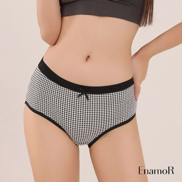 【EnamoR】小格子舒適感無縫中低內褲【中低腰】/舒適 少女 蝴蝶結 日系穿搭 百搭 洋裝 睡衣 牛仔褲 絲襪 收納