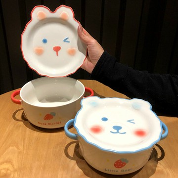 泡面碗帶蓋雙耳湯碗宿舍用學生碗陶瓷網紅家用拉面碗餐具一人食