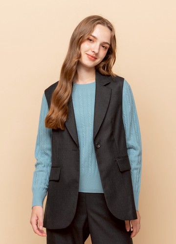 都會約簡羊毛中長版西裝背心