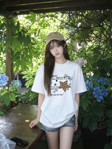 美式復古白色重磅純棉短袖T恤夏新款寬鬆大尺碼百搭女生上衣 印花寬鬆情侶短袖T 上衣女 美式t  韓版T 大學T