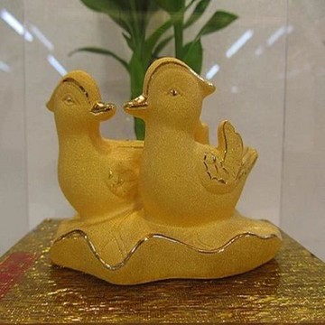 [協貿國際]   絨沙金鴛鴦擺件