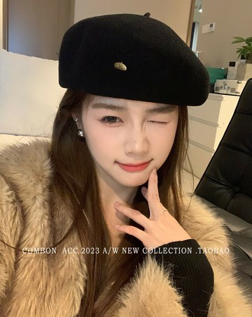 精選澳洲羊毛貝雷帽女冬季法式復古畫家帽大頭圍顯臉小黑色報童帽