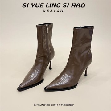 韓國東大門新款顯瘦復古高跟短靴女秋冬季氣質細跟尖頭性感瘦瘦靴