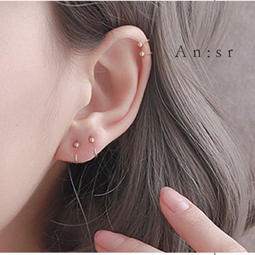 An:sr—「通體純銀 珠珠 勾式耳環」925純銀 抗過敏 睡覺可戴 百搭 男女適用A0024