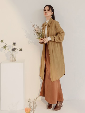 微透細條紋理寬鬆長版襯衫